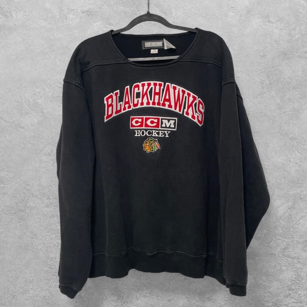 Chicago Blackhawks CCM Center Ice Crewneck L Vintage 90s Hockey Made Canada